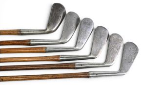 6x Assorted distance irons incl DC Cobb of Greenock no 1 iron by Winton, W McLachlan of Millport