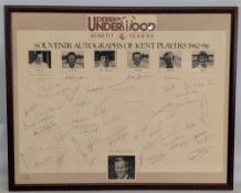 Framed Kent CCC players multi signed autograph Print 1962-1986 for Derek Underwood’s ’86 Benefit.