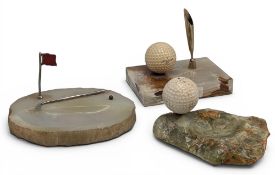 3x Golf Marble Desk Tidy Ashtrays, with golf themes and golf ball displays