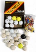 9x New Pinnacle Golf Balls boxed t/w 21x Assorted Golf Balls a selection of golf tees and a brass