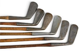 6x Assorted Golf irons and putters to incl Winton wide flanged soled mid iron, McDonald of