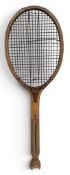 Period Wooden Fish Tail Lawn Tennis Racket, the Pixie Ajax Ilford convex throat, double strings to