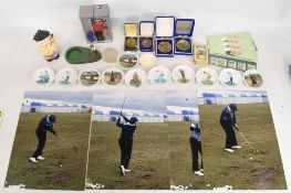 Golfing Collectables to include an overseas Toby Jug, ornaments, tin container, four vintage golf