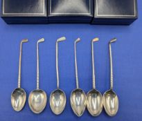6x Various Period Enamel and Silver Hallmarked Golf Spoons, all with golf club handles, one marked