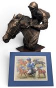 D Geenty Neck Cast bronze effect Riding Sculpture Horse Racing Resin Figure, with a signed Willie