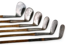 6x Various niblicks incl a rustless by Gibson for P Hyde, Tom Fernie of Turnberry, J Winton of