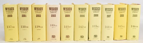 Wisden Cricketers Almanack 2000-2009, a continuous run of the hardback Almanack (10) all in