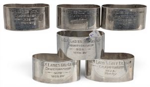 1934-39 Isle of Man Ladies Golf League Championship - set of 6 Silver hallmarked napkin rings