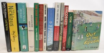 Golfing Books to include Out of the Rough 1955 J T Shaw, Uncorked The Life and Times of Tony Lema