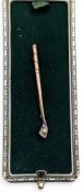 9ct Gold Golf Club Badge/Brooch, with a white metal club head and pearl golf ball attached, pin base