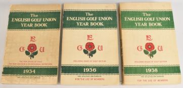 The English Golf Union Yearbook 1934, 1936 and 1938, all in good condition with some small wear/