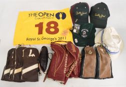 Golfing Collectables to include a 2011 Open Championship 18th Hole pin flag, a 1985 Golf Open