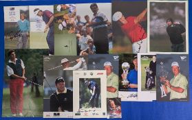 11x Signed Press Cards and Paper Cuttings, to include golfers of Bernard Gallacher, Ian Woosnam, Sam
