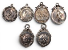 6x Silver Hallmarked FPISA & FISA Athletic Winners Medals Fobs 1947-1952 all to E Davey relay 440