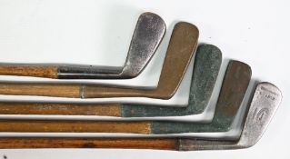 5x Golf clubs for restoration or repair – incl hand forged mashie (short shaft), Williamson L
