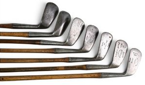 7x Assorted Golf irons incl William Greave mashie iron, RC Morgan stag model deep faced mashie, John