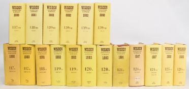 Wisden Cricketers Almanack 1980-2002, hardback almanacks to include 1980 x2, 1981, 1982 x2, 1983 x2,