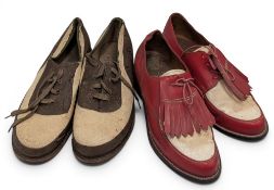 2x pairs of vintage Ladies Golf Shoes, both size 5, a red pair by Lilywhites and Dunlop, both with