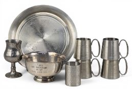 Golf Trophy Collections RAF 1971 Challenge Turner Cup x4 pewter tankards - 1st, 2nd, 3rd, 1977 medal