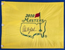 Golf Autograph - Phil Mickelson (winner) signed 2010 Masters Golf Pin Flag - signed in ink to the