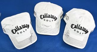 3x Signed Callaway Golf Baseball Caps – features signatures of Colin Montgomery, Anthony Kim and