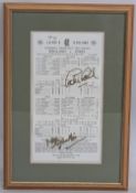 Framed and signed Graham Gooch’s 333 scorecard in the Cornhill Insurance Test Series England vs