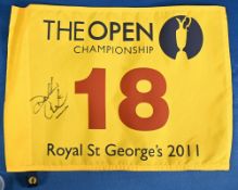2011 Open Championship Darren Clarke (Winner) Royal St George’s Signed Pin Flag – in yellow style,
