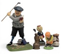 Collection of Golf Figure Collectables: a modern cast Silver King metal figure 13cm tall, Dunlop