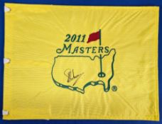 Golf Autograph - Charl Schwartzel signed 2011 Masters Golf Pin Flag - signed in ink to the front,