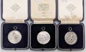 3x 1936-1938 Silver Hallmarked John Pinches Athletic Medals - half mile, one-mile cross country, all