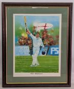 Framed and signed Cricket Print of Mark Ramprakash in his Benefit Year 2000 presented to Bob 