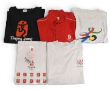 Beijing 2002 Olympic Games clothing to include: a black T-shirt size XXL, a red polo shirt size 3XL,