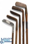 5x Assorted putters to incl Brown Vardon metal mallet head, similar style model stamped Celtic,