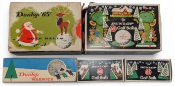 Dunlop Golf Ball Christmas Gift Sets, 5 assorted boxes of Dunlop 65 and Warwick golf balls (unused)