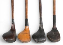 4x Early socket neck small head persimmon woods incl 3x drivers stamped by James Braid, Tom