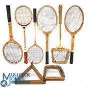 Vintage Wooden Tennis, Squash and Badminton Rackets: Royal Crown Slazenger Professional, Green Eagle