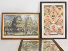3x Horse Racing Picture, Prints and Mirror: an Epson Saddling in the Warren print 1891, Jockeys of