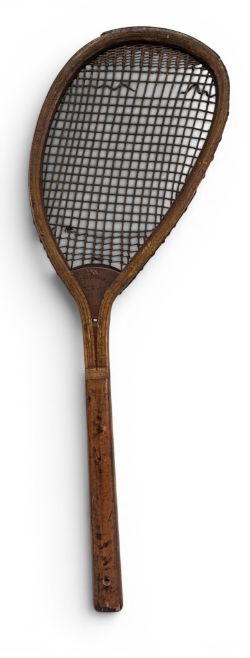 Rare Cassiobury Heavy Lopsided Wooden Lawn Tennis Racket c1880 – convex wedge stamped on the open