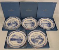 5x Royal Doulton large blue and white Golfing World Golfing Plates, Lyngard Simpson limited