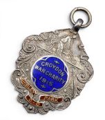 1915 Croydon War Charity Shirley Park Golf Club Silver and Enamel Golf Fob Medal - good-looking
