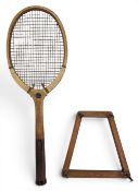 c1928 Unusual G Castaing / A A Tunmer & Co Paris Wooden Tennis Racket: with a fine seldom seen cross