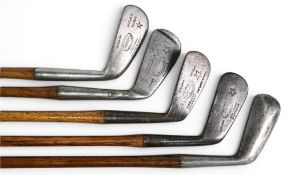 5x Assorted Gibson of Kinghorn Golf irons incl Ben Sayers North Berwick anti shank medium iron,