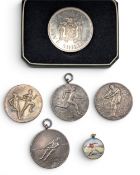 Collection of Six Athletic Awards – Fobs/Medals, all base metal, to include a good looking small,