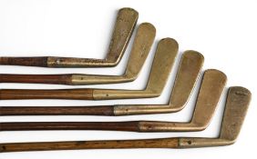6x Straight brass blade putters no apparent makers details - all fitted with full length grips