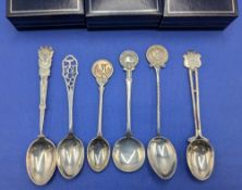 6x Various Period Silver Hallmarked Golf Club Spoons all with golfer motif to include CGC 1973,