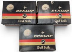 3x boxes of Vintage Dunlop 65 Golf Balls, in black boxes, all wrapped complete boxes of 12