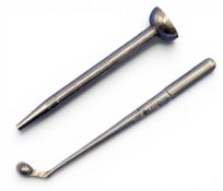 2x Silver Novelty Propelling Pencils, a golf tee, Hallmarked Birmingham and a golf club sterling