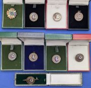 9x Silver Ladies Golf Union Badges Fobs, to include an unusual, enamelled example c1935