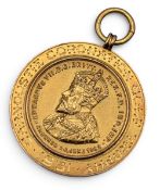 1931 9ct Gold Carnoustie Coronation Golf Tournament Fob Medal, with image of King Edward VII, 8g