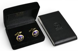 PGA of Sweden blue enamelled Cufflinks, gold finish with PGA of Sweden business card holder -
